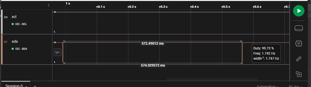 SDA low pulses every app. 500ms. No I2C transactions on bus.