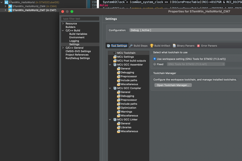 Tool settings for Hello_World(make)