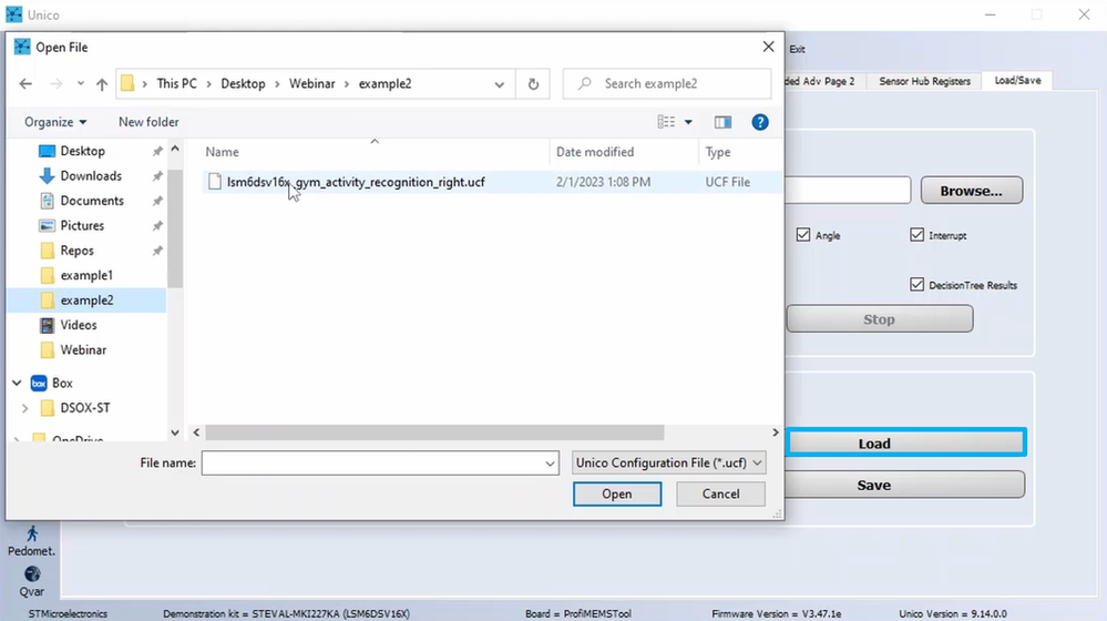 Unico-GUI: Click on the load button and select the downloaded .ucf file