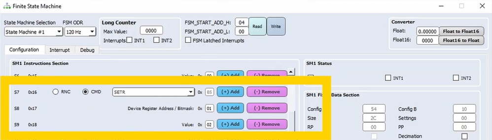 Unico-GUI: FSM - SETR command to disable the pedometer 2.0 during the stationarity