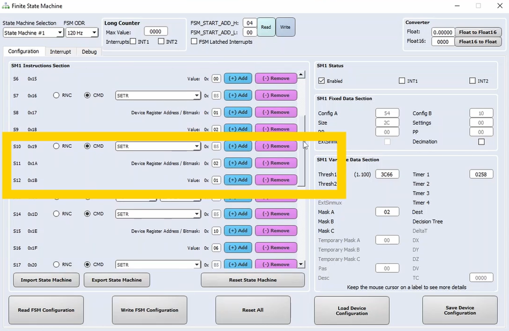 Unico-GUI: FSM - SETR command to disable the MLC during the stationarity.