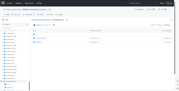 GitHub repository to find a platform independent driver for the STHS34PF80