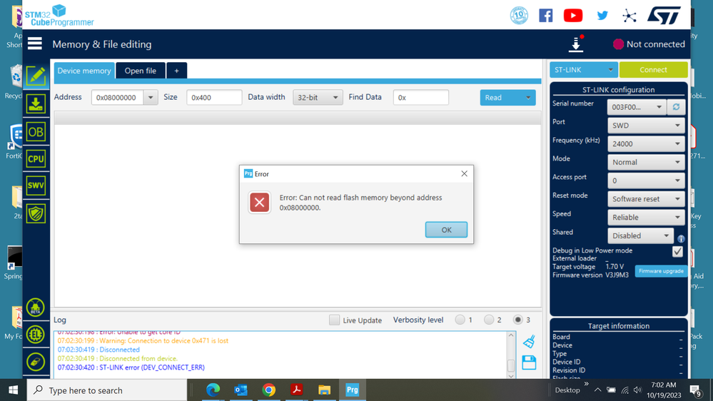Solved steval smartag2 error failed to erase memory