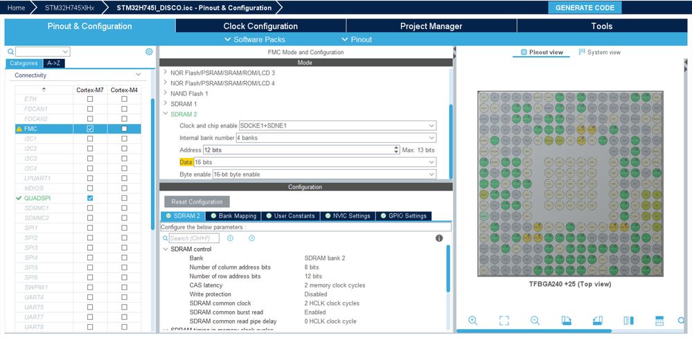 SDRAM settings in CubeMX