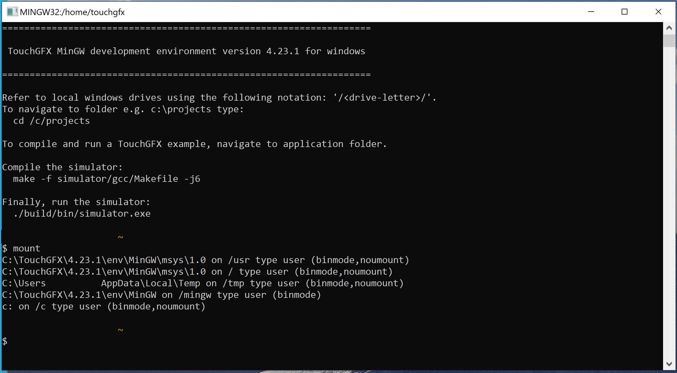 TouchGFX Run Simulator Fail - STMicroelectronics Community