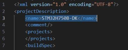 Project name in STM32CubeIDE .project file