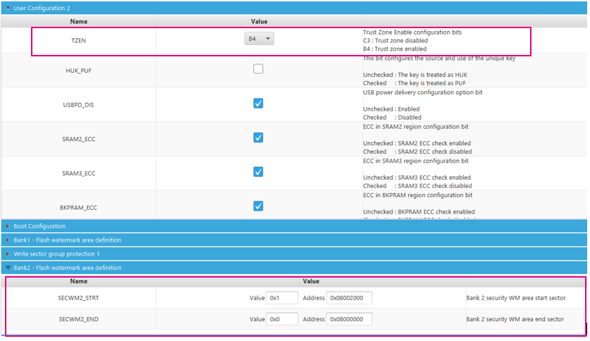 option byte config in CubeProgrammer