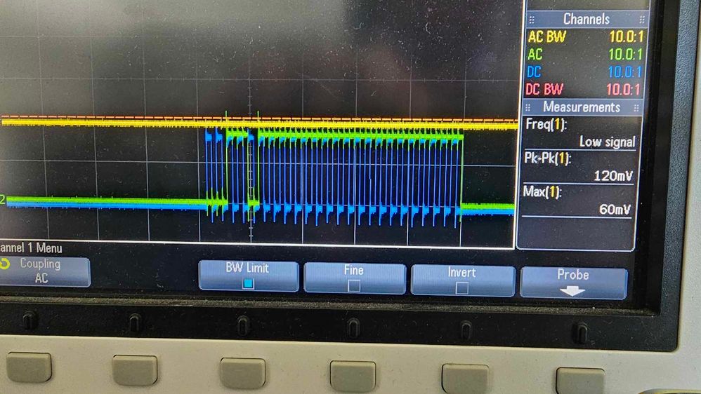 SPI message is 00110111 and 16 1s on pico