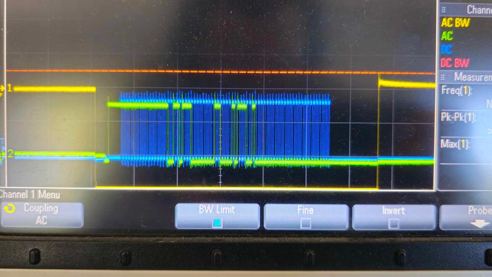 SPI message is 00110111 and 16 1s on stm