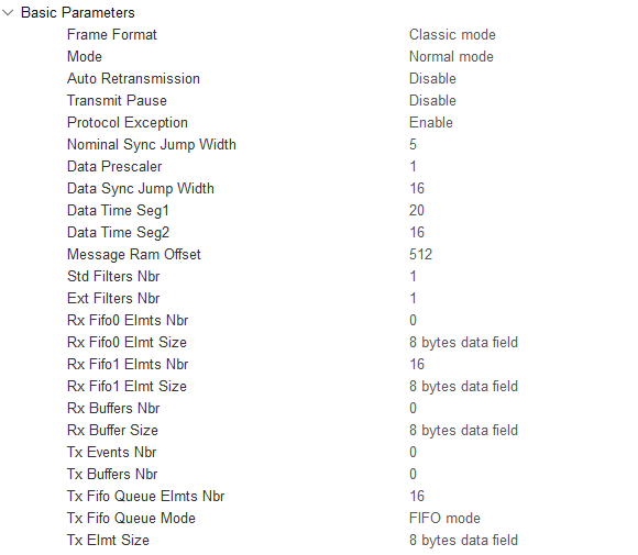 FDCAN2 classic settings