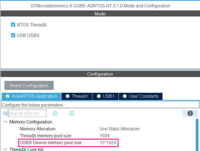 Fig 9. STM32CubeMX - X-CUBE-AZRTOS-H7, memory pool