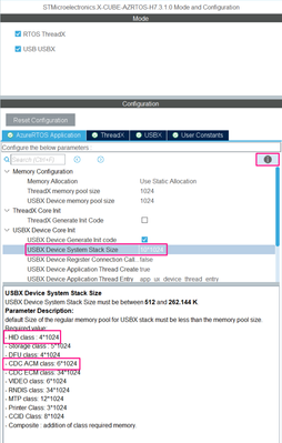 Fig 8. STM32CubeMX - X-CUBE-AZRTOS-H7, USBX stack