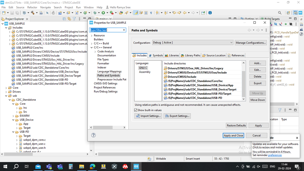 the paths are present in the properties window too.
