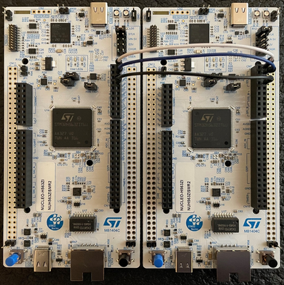 Fig 2. Controller (left) & target (right) board connections