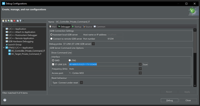 Fig 5. CubeIDE debug configurations - controller project