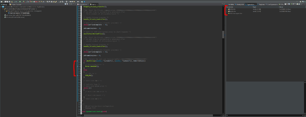 Fig 7. CubeIDE breakpoints & watched expressions - controller project