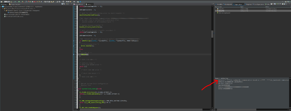 Fig 9. CubeIDE line 221 breakpoint - controller project