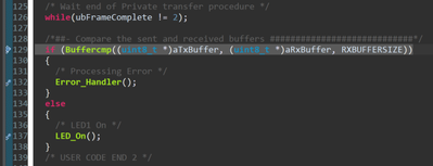 Fig 12. CubeIDE line 129 breakpoint - target project