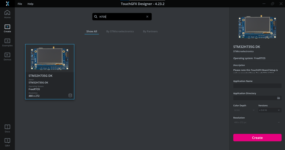 STM32H735G DK TouchGFX Board Setup