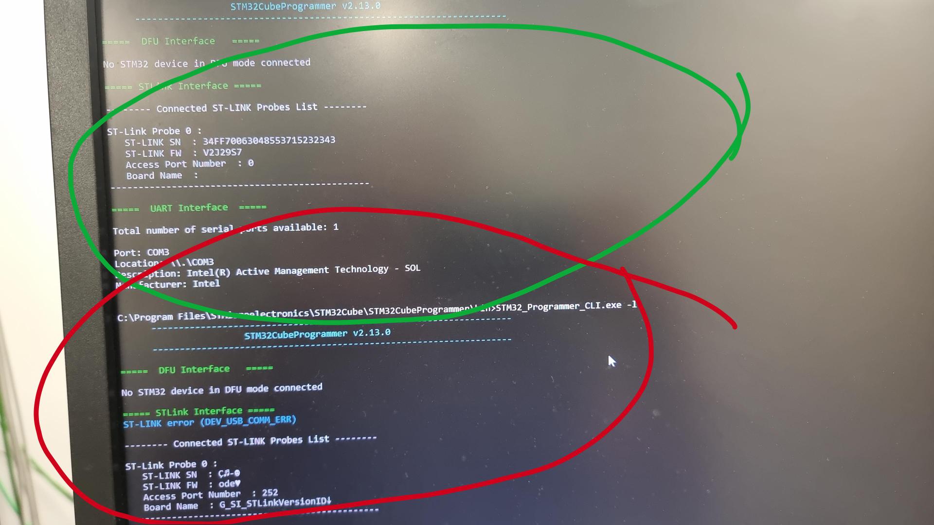 STM Cube CLI 2.13 shows corrupt ST Link informatio ...