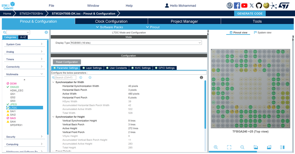 LTDC parameter settings