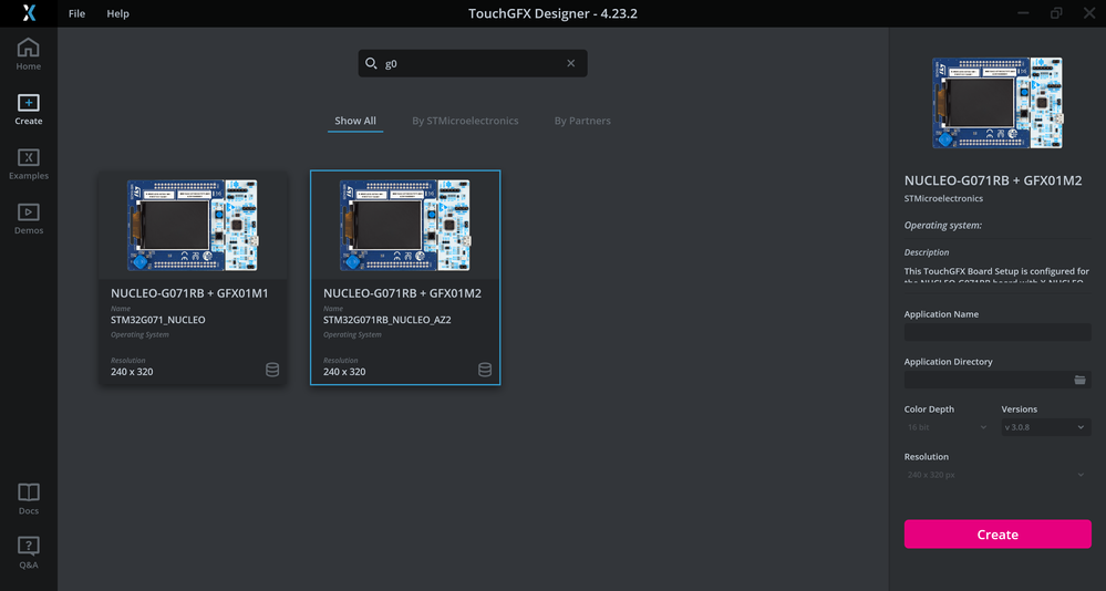 TouchGFX Board Setup for NUCLEO-G071RB