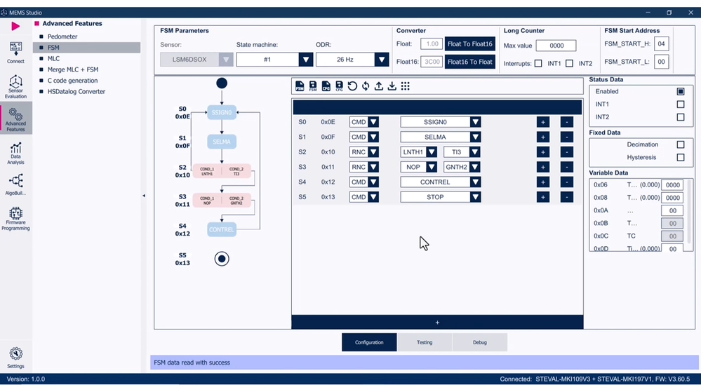 Figure 9: MEMS-Studio - FSM Configuration section