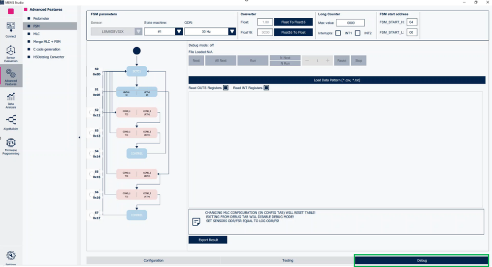 Figure 6: FSM - Debug tab