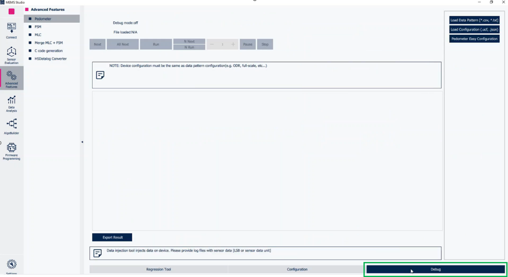 Figure 2: Pedometer - Debug tab