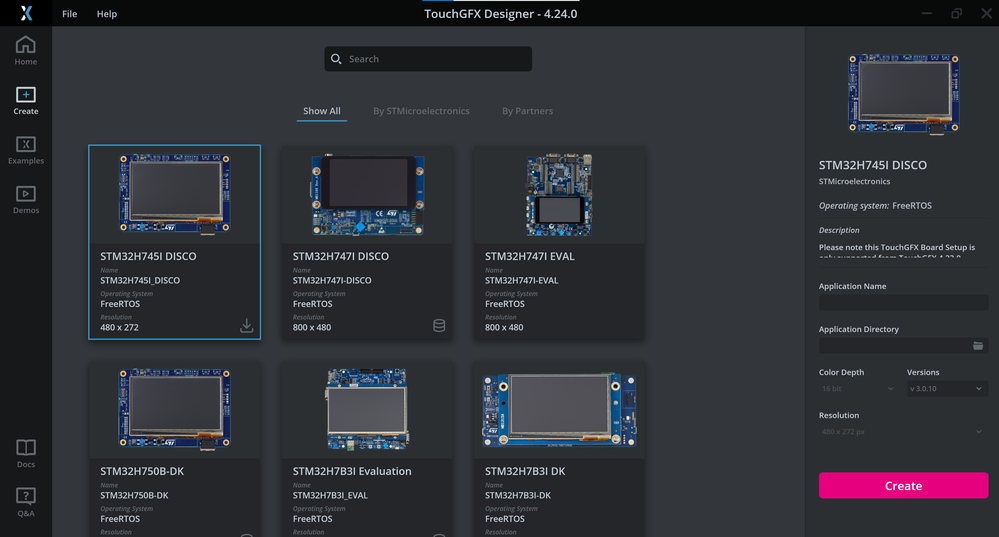 TouchGFX Board Setups