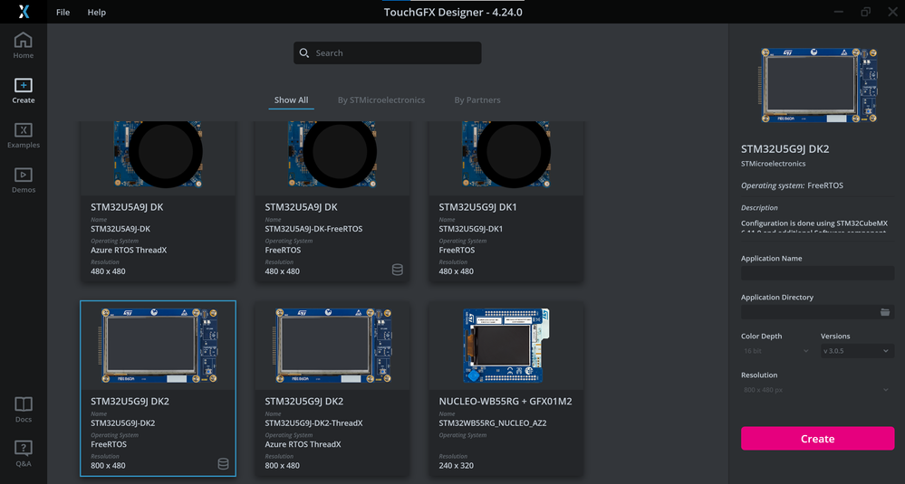 TouchGFX Board Setups