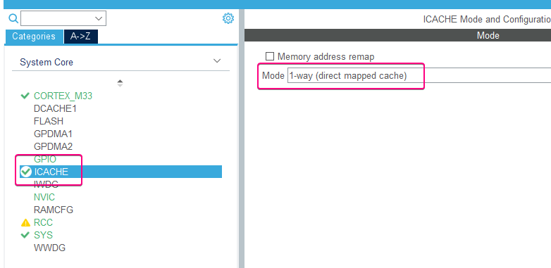 Figure 3 - ICACHE settings