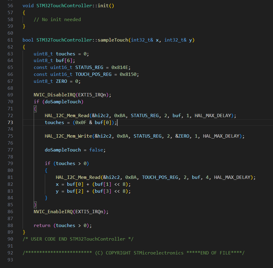 Touch controller code used in STM32U5G9J-DK2