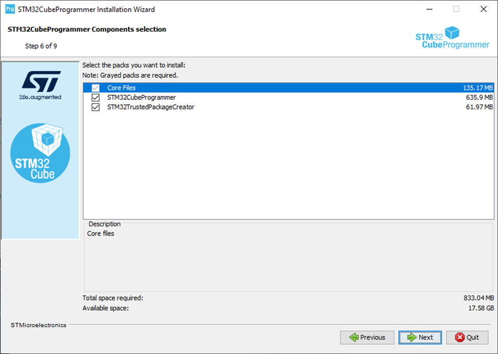 Figure 2. Installing STM32CubeProgrammer with Trusted Package Creator