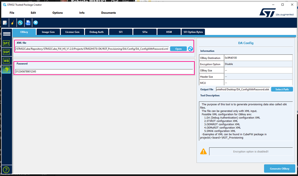 Figure 5. Importing XML file into STM32 Trusted Package Creator