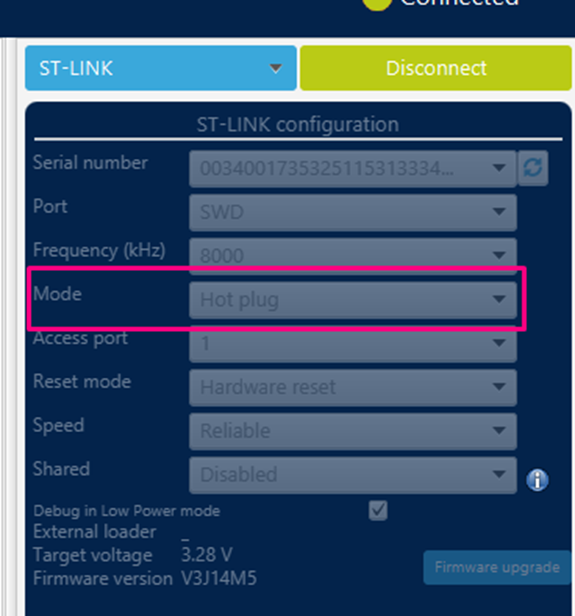 Figure 9. Connection settings - STM32CubeProgrammer