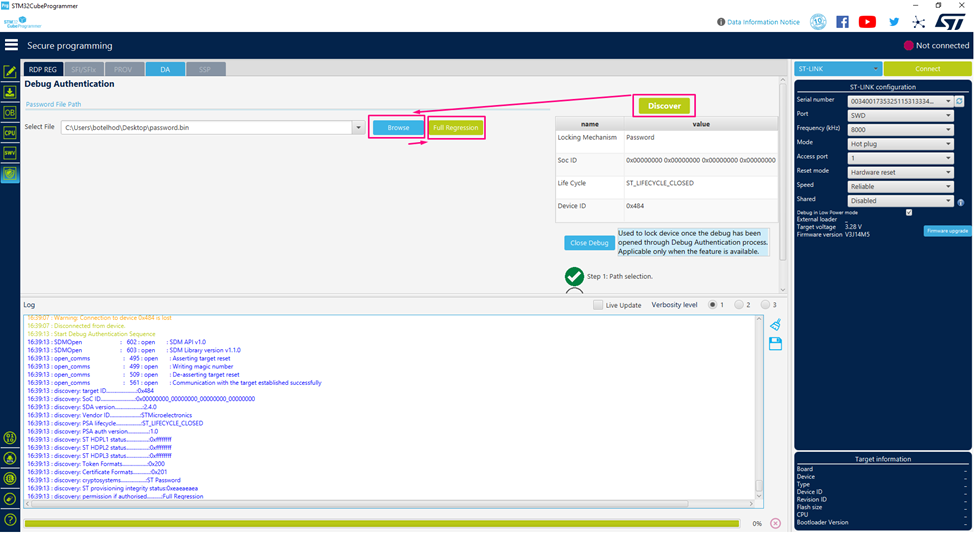 Figure 12. Debug Authentication - STM32CubeProgrammer