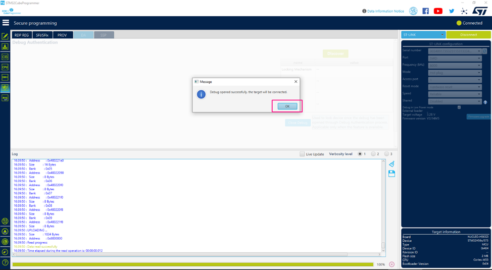 Figure 13. Debug Authentication - STM32CubeProgrammer