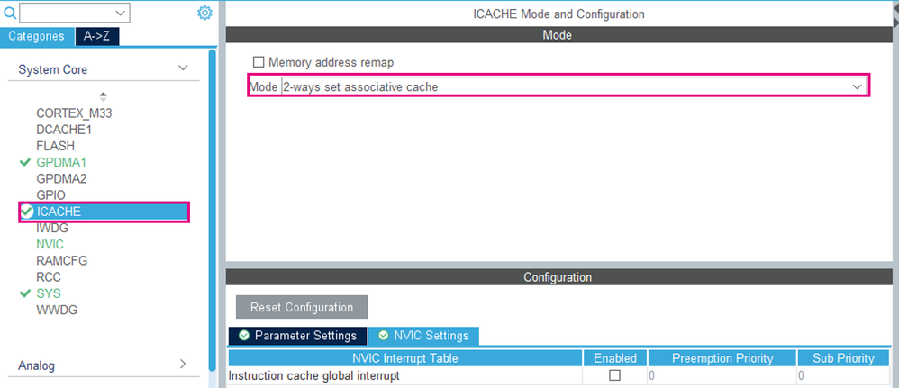 ICache configuration