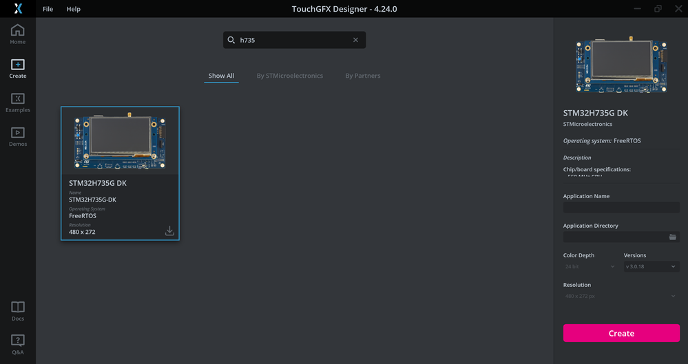 STM32H735G-DK TouchGFX Board Setup