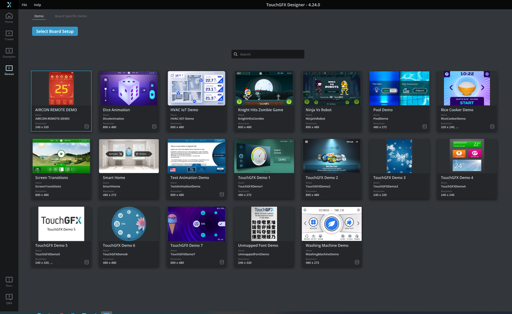 Demos available in the TouchGFX designer