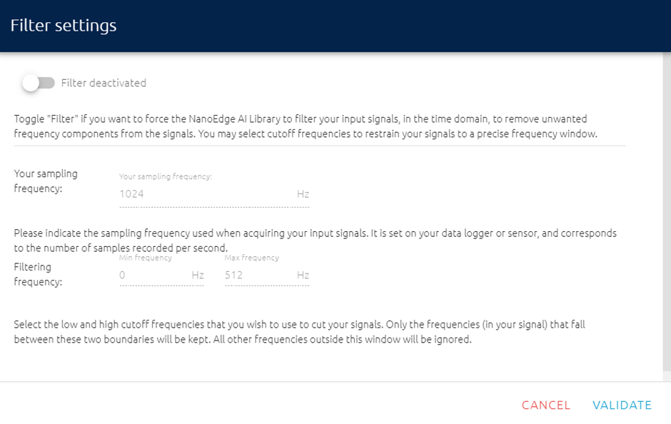 Figure 7 - Filter Settings