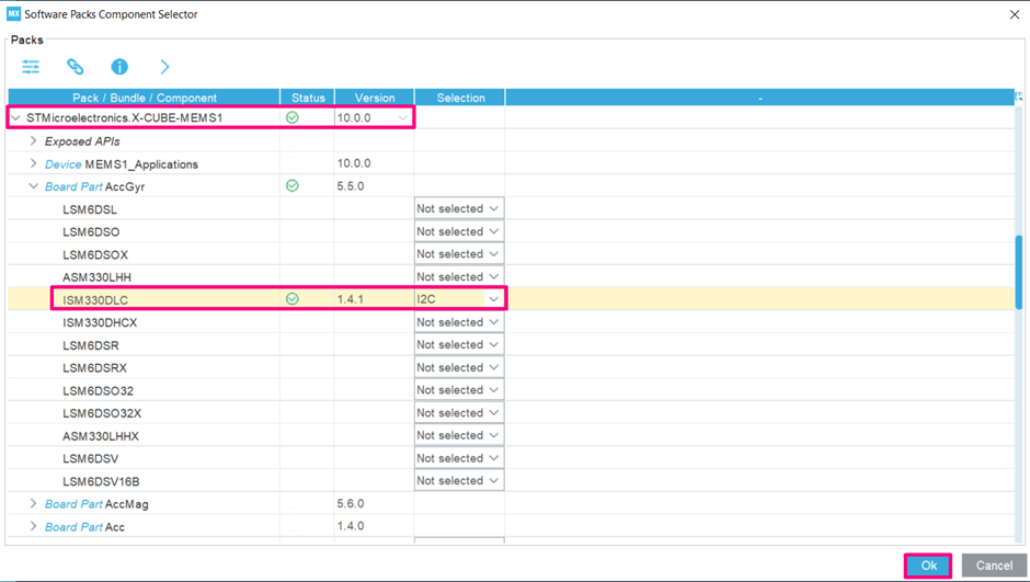 Figure 13 - X-CUBE-MEMS1 settings