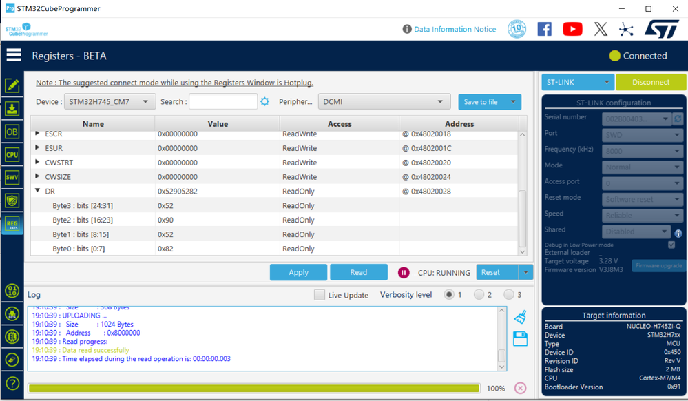 Register after running"HAL_DCMI_Start_DMA"