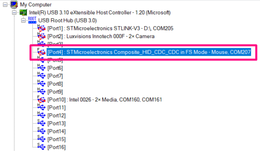 Figure 16. Composite Device recognized by host - USB Tree View
