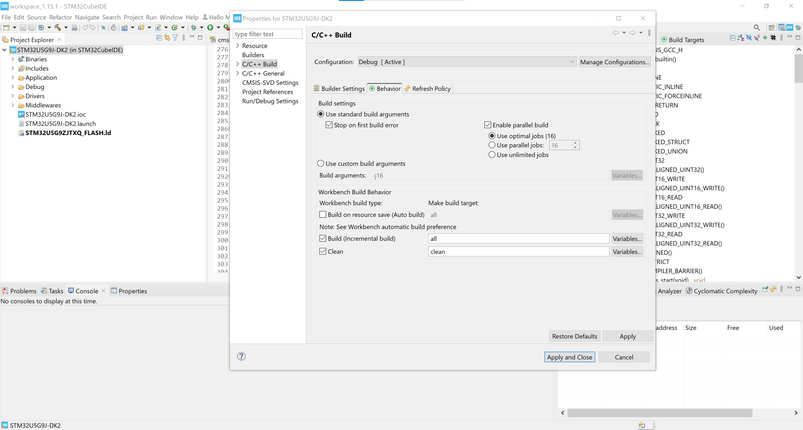 Default build settings used by generated project from TouchGFX