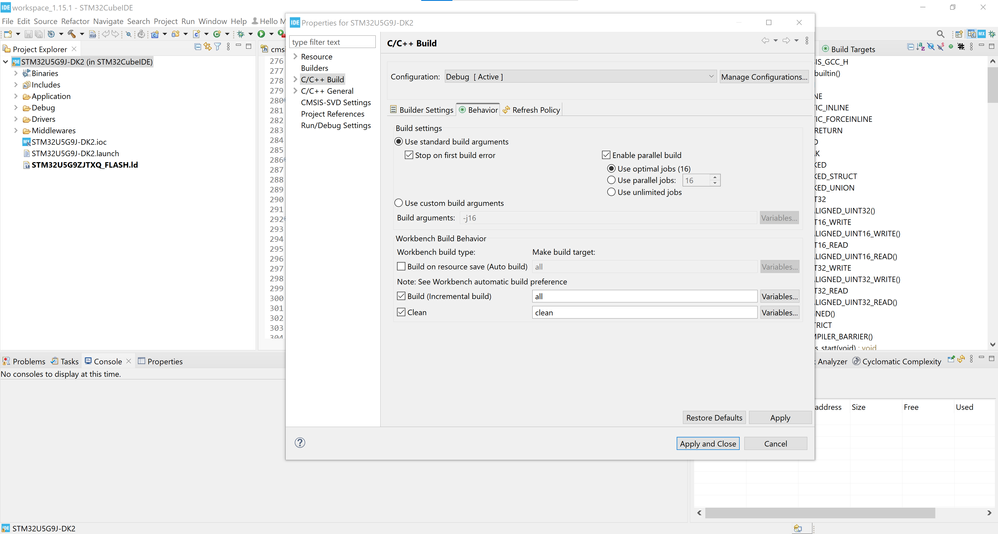 Default build settings used by generated project from TouchGFX