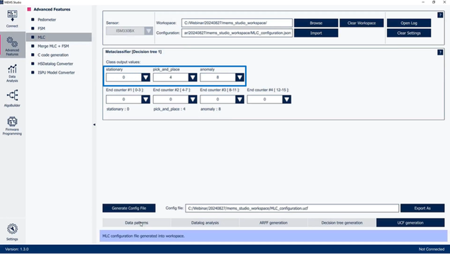 Figure 7: In the MLC tool of MEMS-Studio, the .ucf file can be generated