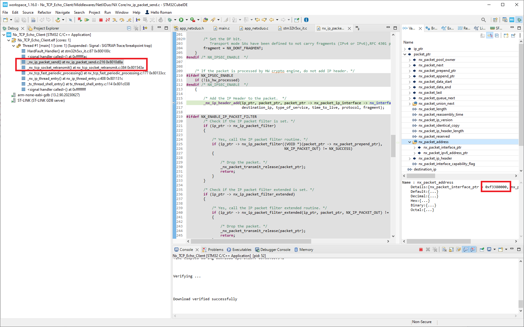 Solved: Nx_TCP_Echo_Client Example Hard Fault if cable is ...