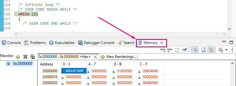 Figure 1 – Memory View in the Monitor bar